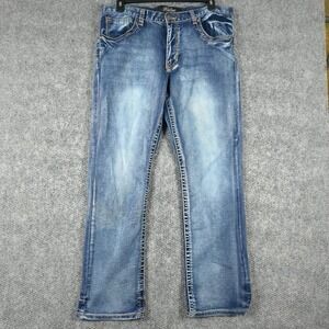 True Luck Mens Jeans 36x32 Distressed Blue Wash Straight Leg Denim Pants